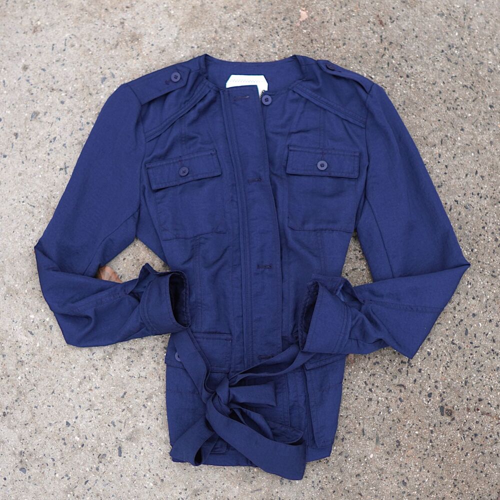 Anthropologie Hei Hei Navy Belted Utility Anorak Military Jacket XS Shacket Zip